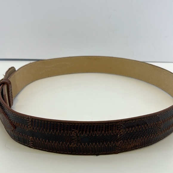Vintage Tony Lama Genuine Brown Lizard Belt w/ Brass Buckle - Women’s Size 34 main image 8